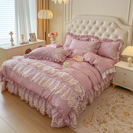 91家纺网 家纺一手货源 找家纺 （总）网红馆 2025新款亲肤蕾丝花边床盖款四件套-美好生活