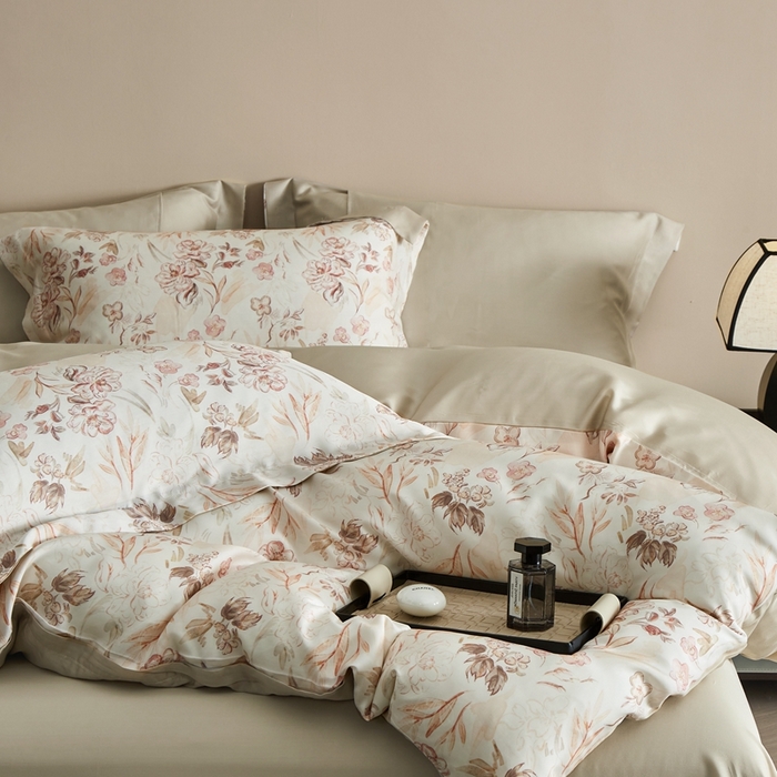 91家纺网 家纺一手货源 找家纺 顾家家居 2025新款莱塞尔兰精天丝印花四件套 蒙田