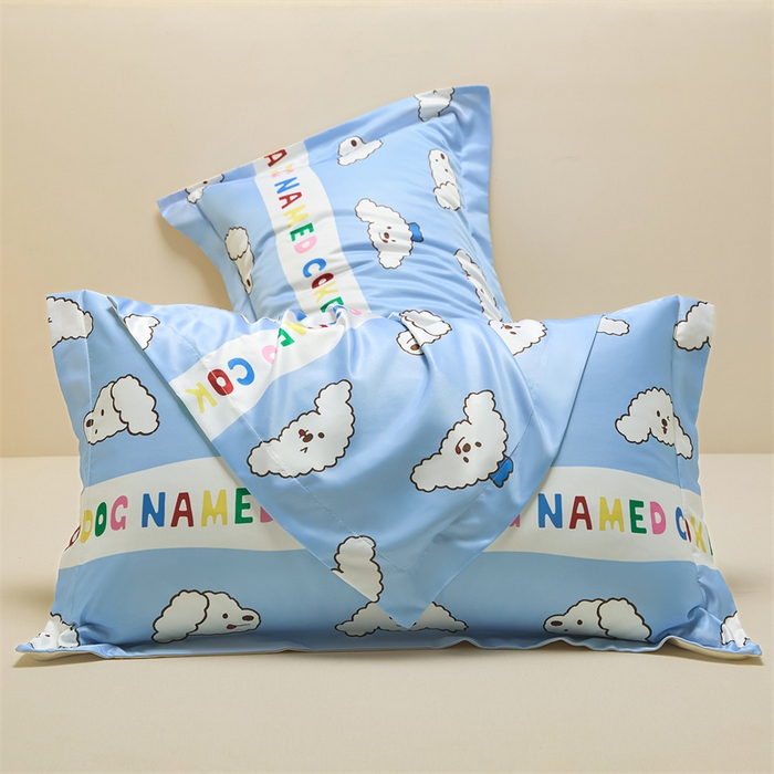 91家纺网 家纺一手货源 找家纺 笙意家纺 2025新款水洗真丝数码印花卡通枕套 coke狗