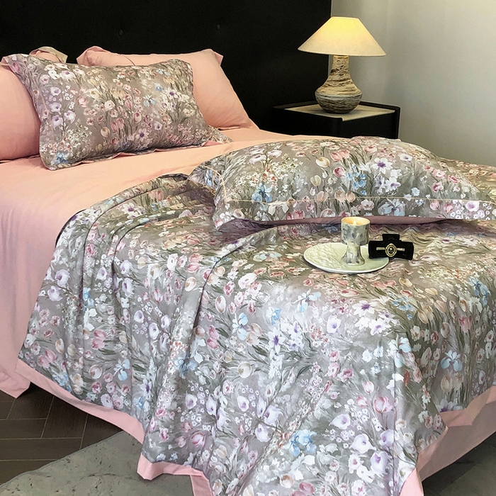 91家纺网 家纺一手货源 找家纺 立奥被业 2025新款雪纺纱夏被超柔数码印花夏被雪纺夏凉被 绽放-水粉