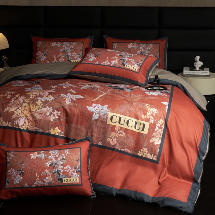 91家纺网 家纺一手货源 找家纺 花沐 2025新款轻奢潮牌亲肤棉纯棉四件套 红古花