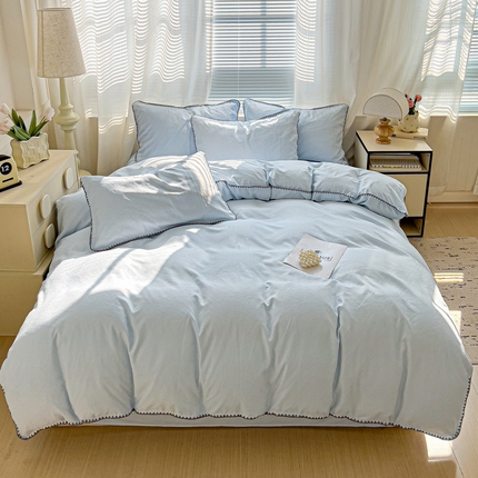 卡普二店 2025新款A类轻奢贝壳绣丝柔缎提花四件套 丝柔缎-浅兰