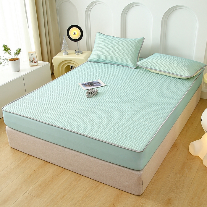 91家纺网 家纺一手货源 找家纺 伊人坊 2025新款A类凉感丝乳胶床笠凉席三件套 薄荷绿