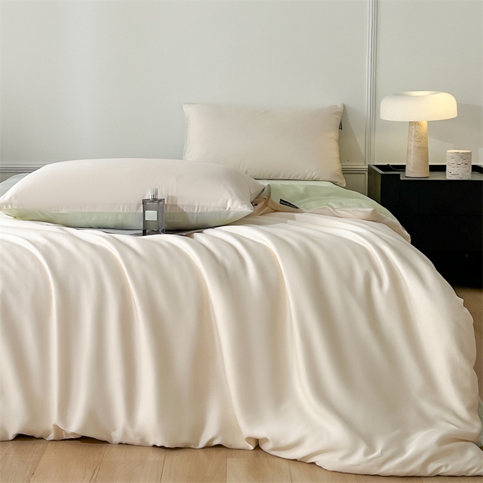 91家纺网 家纺一手货源 找家纺 笙意家纺 2025新款水洗真丝简约时尚四件套-简爱系列 简爱-奶昔白+水果清香