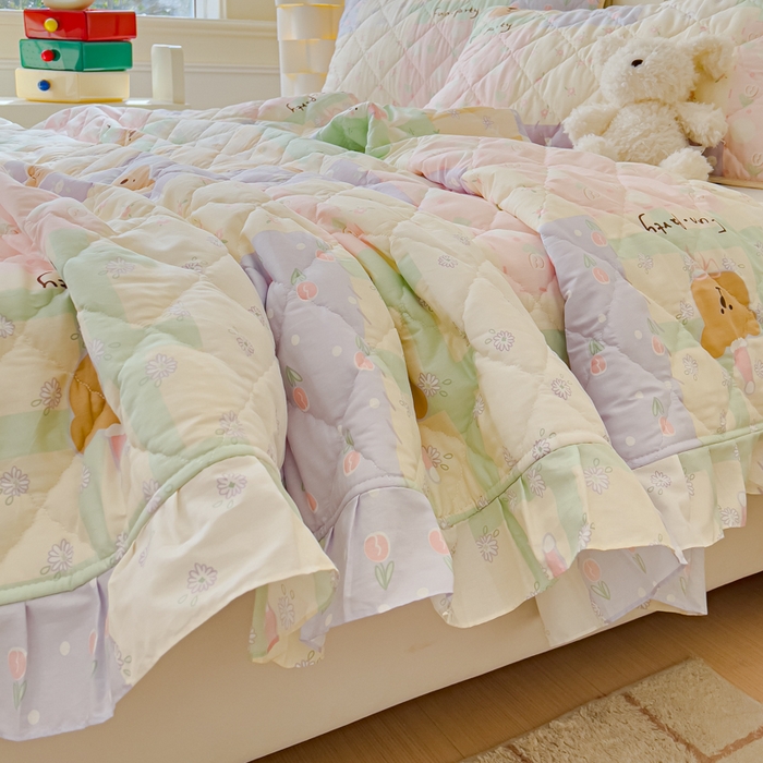 91家纺网 家纺一手货源 找家纺 U品汇 2025新品A类全棉夹棉床盖纯棉100%棉绗缝三件套炕垫褥子13372 G童话时光