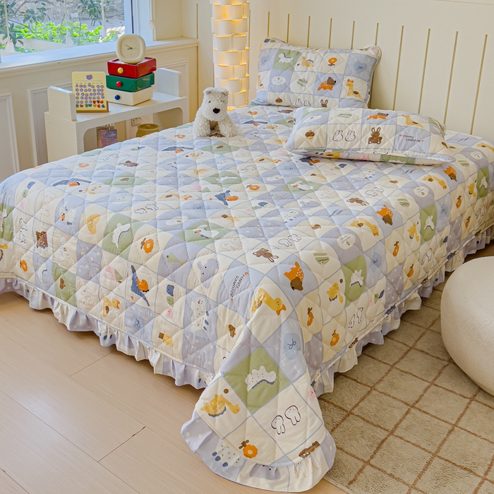 91家纺网 家纺一手货源 找家纺 U品汇 2025新品A类全棉夹棉床盖纯棉100%棉绗缝三件套炕垫褥子13372 G蜡笔画