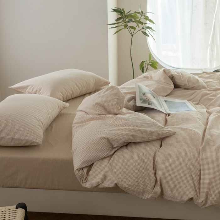 91家纺网 家纺一手货源 找家纺 （总）良品汇馆 日式无印纯棉水洗棉四件套良品细格纹套件简约床上用品格子全棉