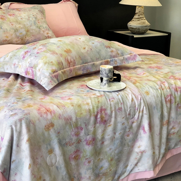 91家纺网 家纺一手货源 找家纺 立奥被业 2025新款雪纺纱夏被超柔数码印花夏被雪纺夏凉被 安娜-水粉