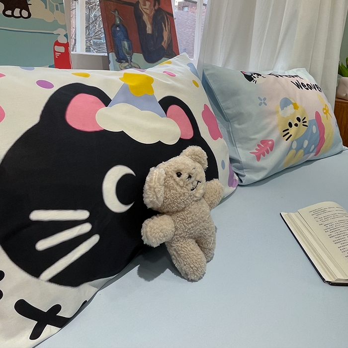 91家纺网 家纺一手货源 找家纺 蓝邻2025年新款全棉纯棉40s毛巾绣四件套 蓝梦喵语