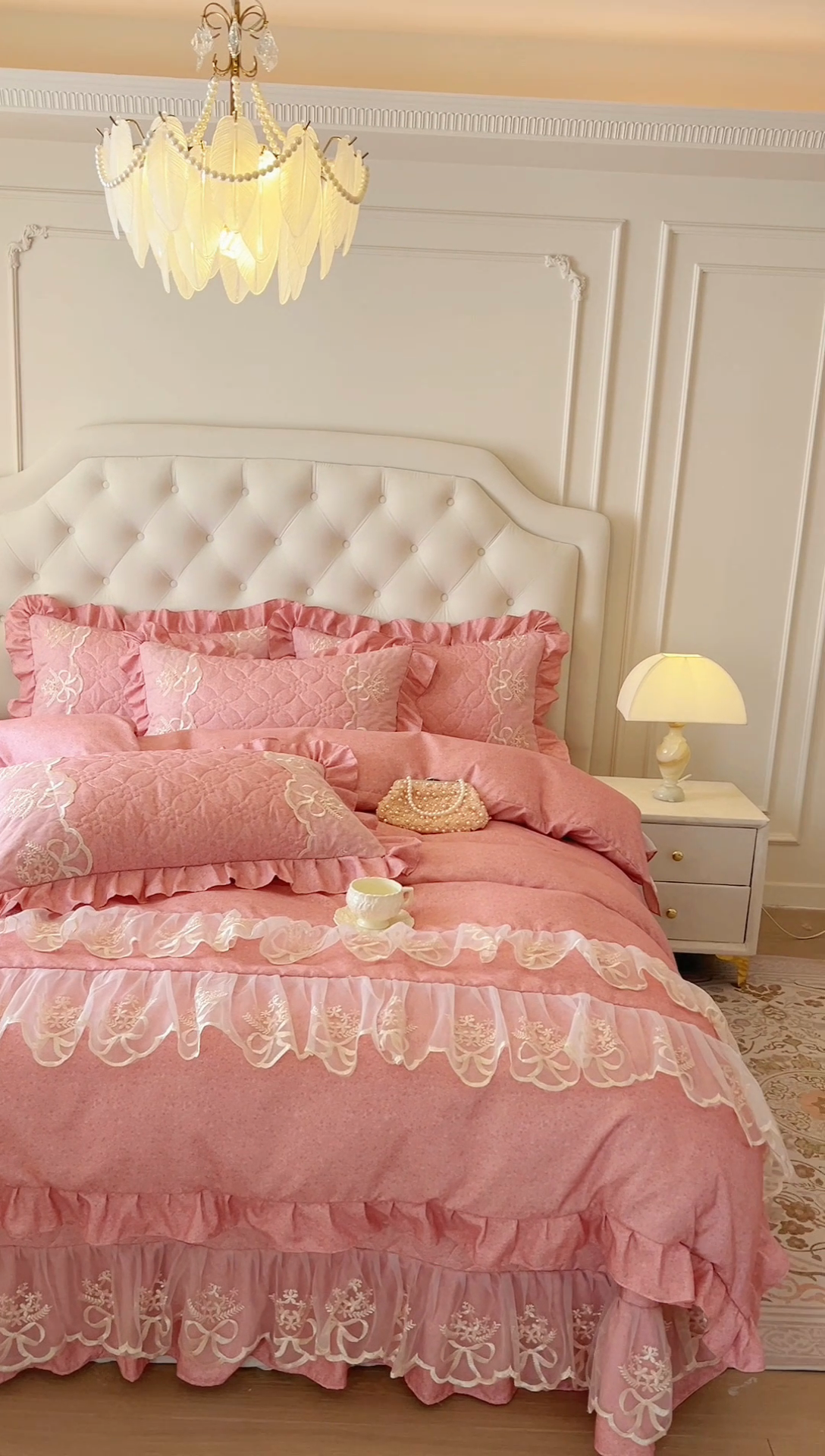 91家纺网 家纺一手货源 找家纺 （总）网红馆 2025新款亲肤蕾丝花边床盖款三件套-美好生活