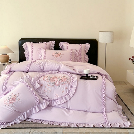 米可 2025新款云朵棉绣花工艺款四件套-伊甸园 伊甸园-紫