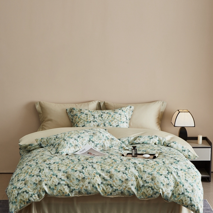 91家纺网 家纺一手货源 找家纺 顾家家居 2025新款莱塞尔兰精天丝印花四件套 青梧