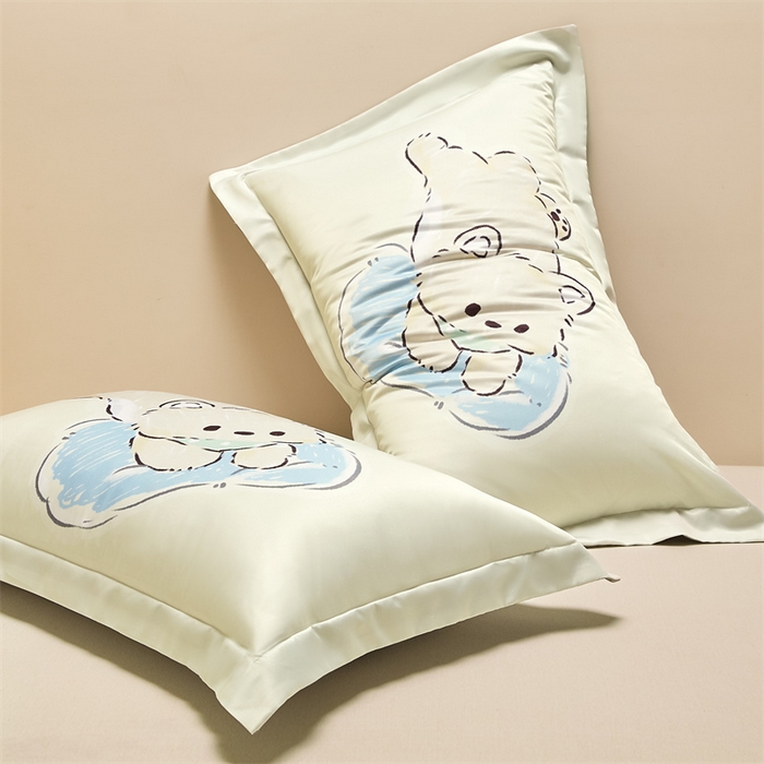 91家纺网 家纺一手货源 找家纺 笙意家纺 2025新款水洗真丝数码印花卡通枕套 萌猫