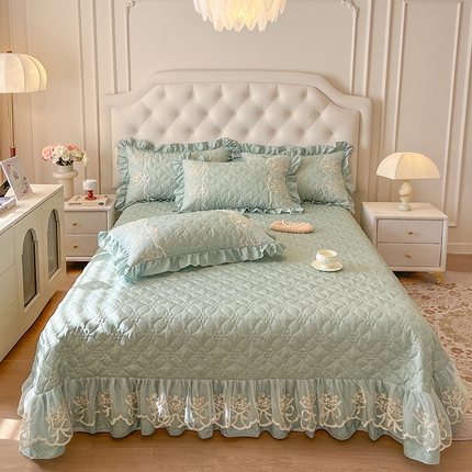 91家纺网 家纺一手货源 找家纺 （总）网红馆 2025新款亲肤蕾丝花边床盖款三件套-美好生活
