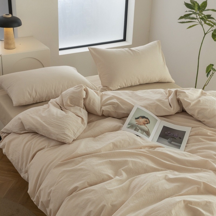 91家纺网 家纺一手货源 找家纺 （总）良品汇馆 日式无印纯棉水洗棉四件套良品细格纹套件简约床上用品格子全棉