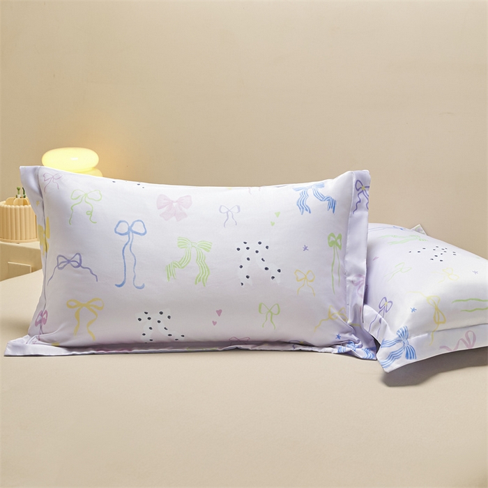 91家纺网 家纺一手货源 找家纺 笙意家纺 2025新款水洗真丝数码印花卡通枕套 蝴蝶结