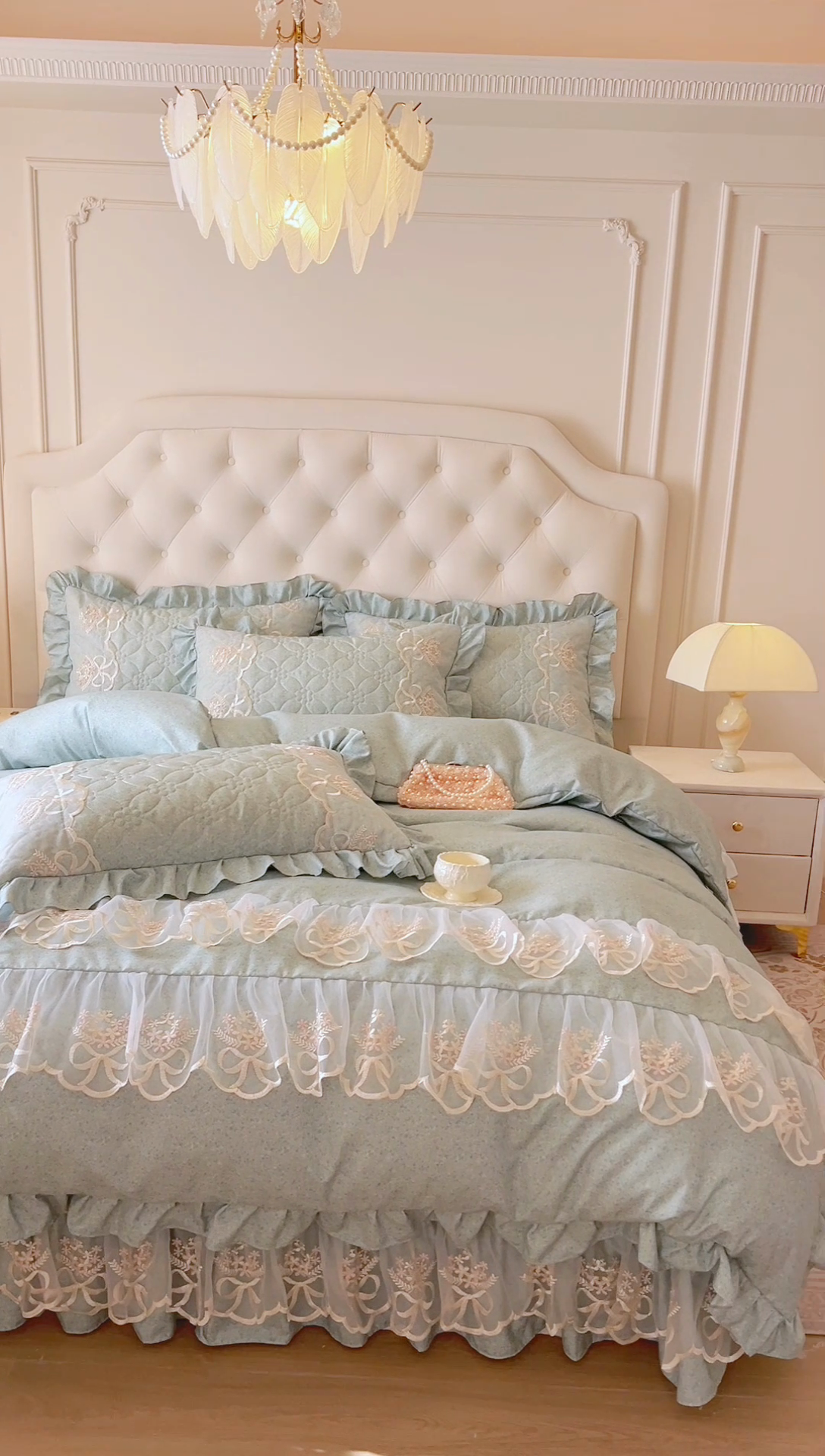 91家纺网 家纺一手货源 找家纺 （总）网红馆 2025新款亲肤蕾丝花边床盖款三件套-美好生活