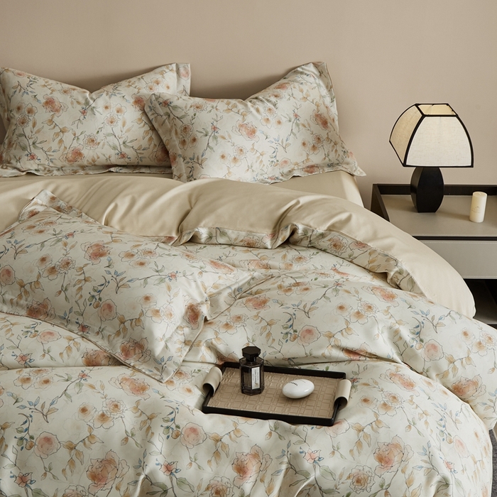 91家纺网 家纺一手货源 找家纺 顾家家居 2026新款莱塞尔兰精天丝印花四件套 米丽