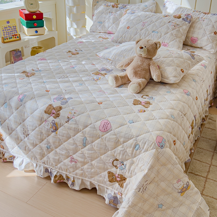 91家纺网 家纺一手货源 找家纺 U品汇 2025新品A类全棉夹棉床盖纯棉100%棉绗缝三件套炕垫褥子13372 G童谣