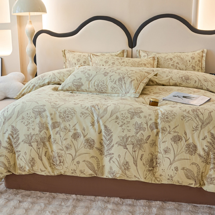 91家纺网 家纺一手货源 找家纺 首爱家纺 2025新款全棉四件套小清新人字纹四件套纯棉四件套 秋日落叶