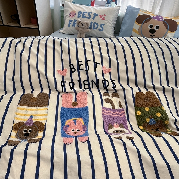 91家纺网 家纺一手货源 找家纺 蓝邻2025年新款全棉纯棉40s毛巾绣四件套 熊喵犬伴