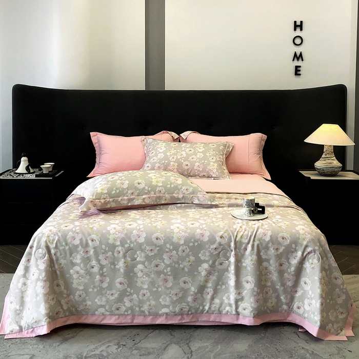 91家纺网 家纺一手货源 找家纺 立奥被业 2025新款雪纺纱夏被超柔数码印花夏被雪纺夏凉被 杏芙里-水粉