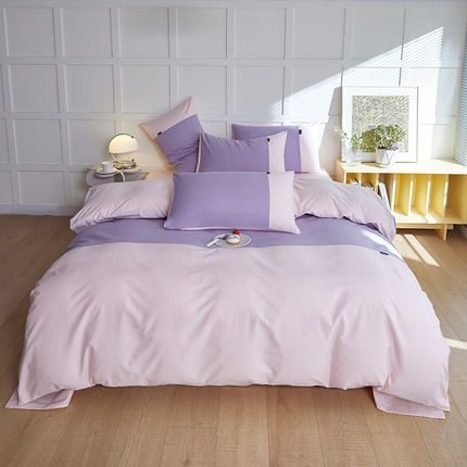 91家纺网 家纺一手货源 找家纺 慕希2025新款13372全棉拼色正拼四件套系列-简尚 简尚-香芋紫