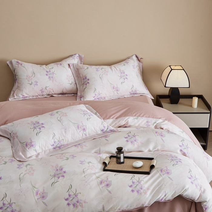 91家纺网 家纺一手货源 找家纺 顾家家居 2026新款莱塞尔兰精天丝印花四件套 茹伊