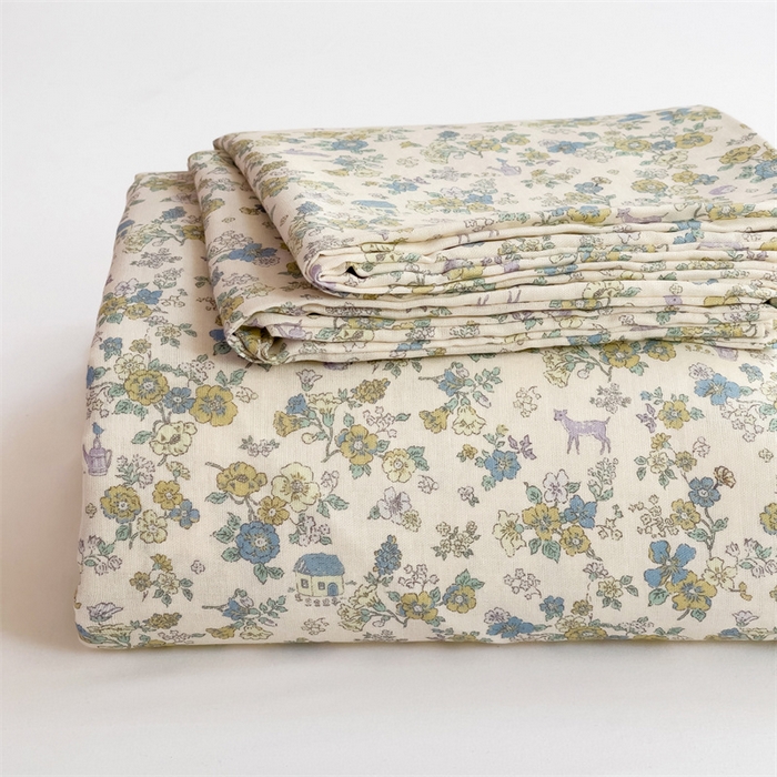 91家纺网 家纺一手货源 找家纺 名兮-2025新款全棉双层纱床单 双层纱-粉黛蓝