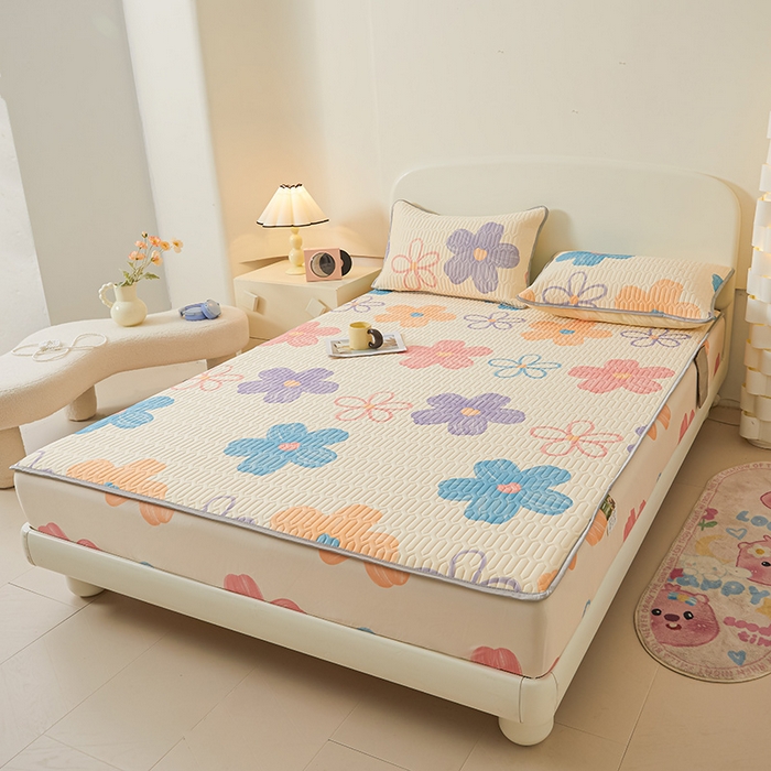 91家纺网 家纺一手货源 找家纺 伊人坊 2025新款A类凉感丝乳胶床笠凉席三件套 缤纷花季