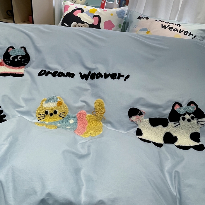 91家纺网 家纺一手货源 找家纺 蓝邻2025年新款全棉纯棉40s毛巾绣四件套 蓝梦喵语