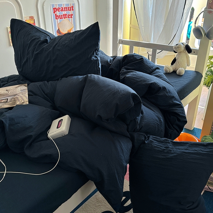 91家纺网 家纺一手货源 找家纺 阿曼达 2025新款纯色水洗m学生床单人四件套 纯色-藏青