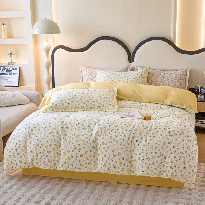 91家纺网 家纺一手货源 找家纺 棉乐町家居 2025新款全棉小清新人字纹四件套 春日碎花