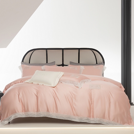 诗黛尔 2025新款春夏100%莱赛尔蕾丝绣花四件套-朵芮雅系列 朵芮雅-安娜粉