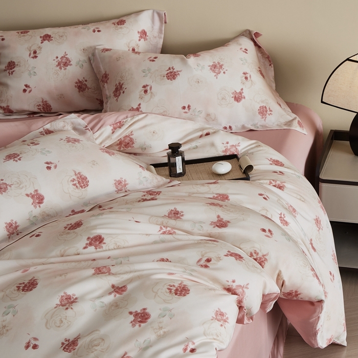 91家纺网 家纺一手货源 找家纺 顾家家居 2025新款莱塞尔兰精天丝印花四件套 尤里