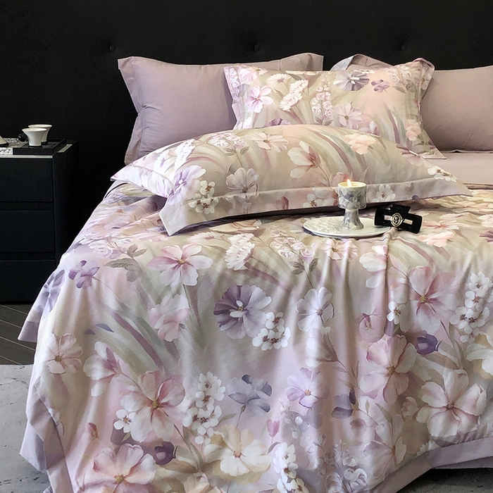 91家纺网 家纺一手货源 找家纺 立奥被业 2025新款雪纺纱夏被超柔数码印花夏被雪纺夏凉被 山与秋-灰紫