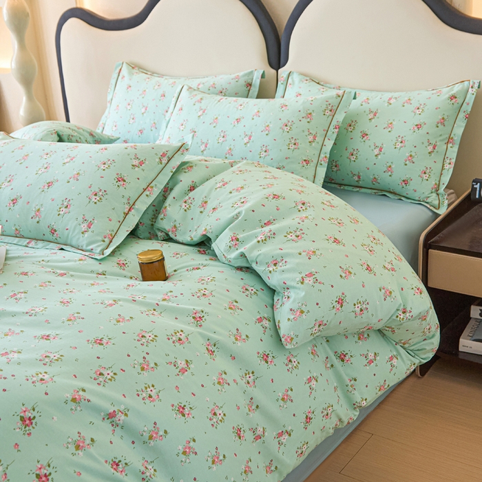 91家纺网 家纺一手货源 找家纺 棉乐町家居 2025新款全棉小清新人字纹四件套 清新薄荷