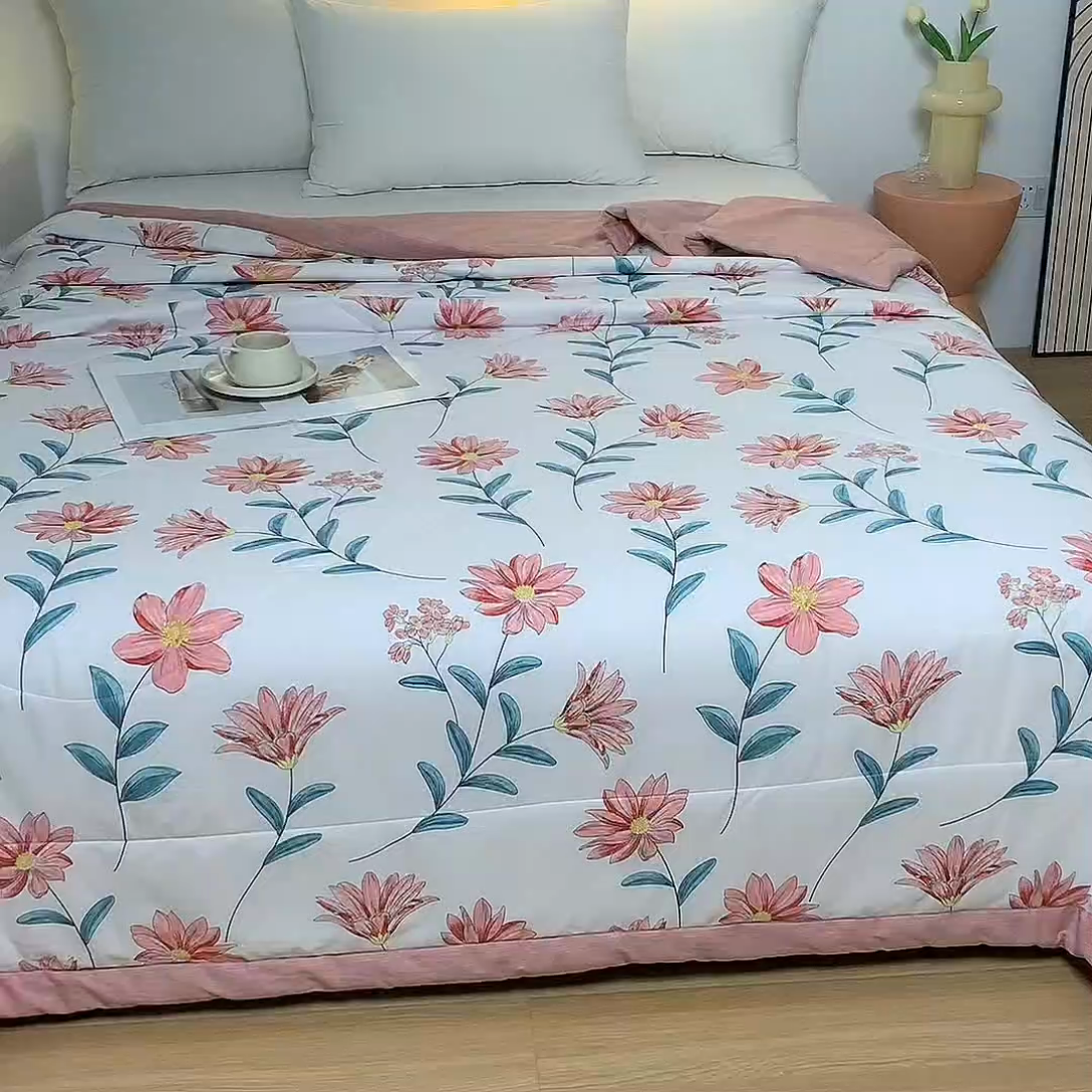 91家纺网 家纺一手货源 找家纺 羽梦家纺 2025新款新疆棉花全棉夏凉被被子被芯 梦田粉