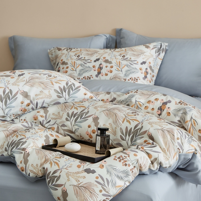 91家纺网 家纺一手货源 找家纺 顾家家居 2026新款莱塞尔兰精天丝印花四件套 露华浓