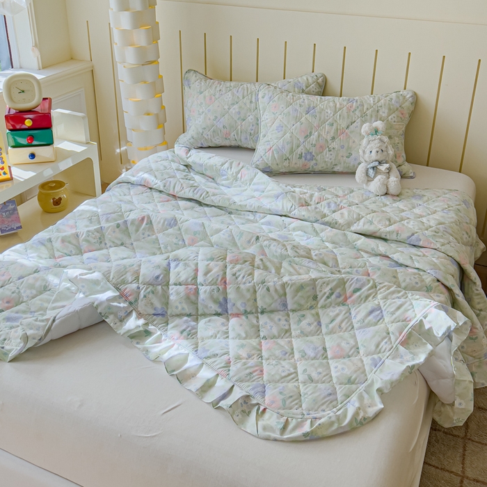 91家纺网 家纺一手货源 找家纺 U品汇 2025新品A类全棉夹棉床盖纯棉100%棉绗缝三件套炕垫褥子13372 G向云端-绿