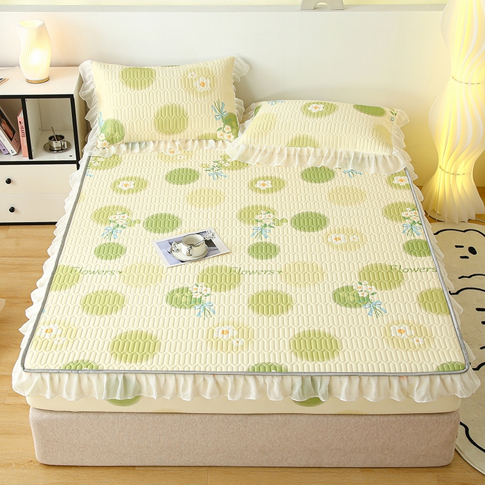 91家纺网 家纺一手货源 找家纺 伊人坊 2025新款A类凉感丝乳胶床笠凉席三件套-花边款 花边-春意盎然