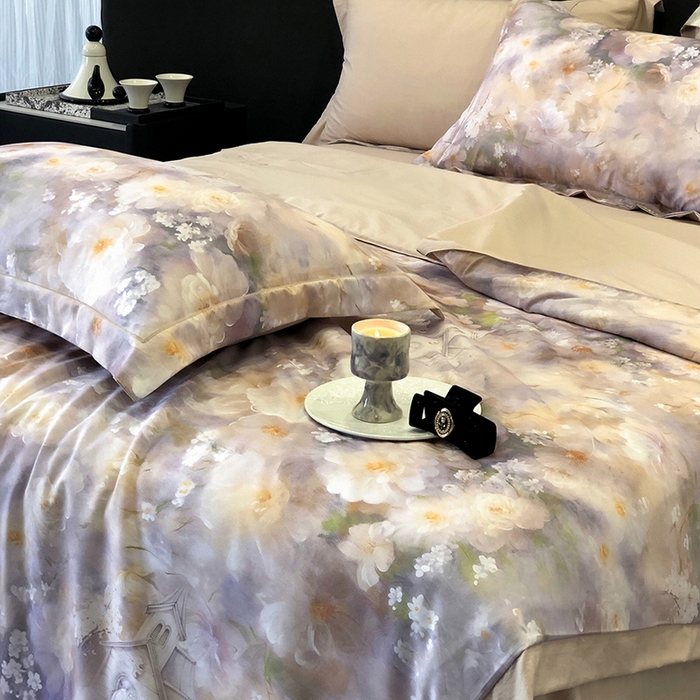 91家纺网 家纺一手货源 找家纺 立奥被业 2025新款雪纺纱夏被超柔数码印花夏被雪纺夏凉被 复古花海-浅紫