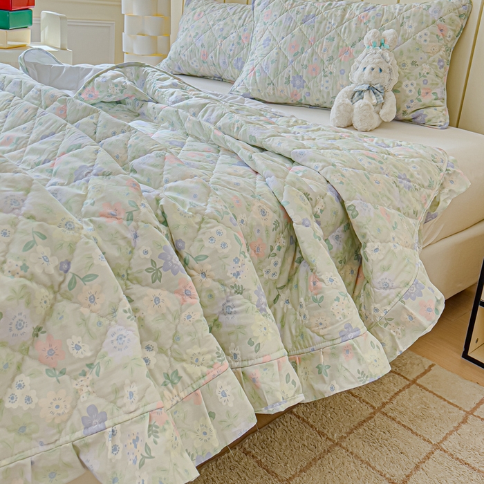 91家纺网 家纺一手货源 找家纺 U品汇 2025新品A类全棉夹棉床盖纯棉100%棉绗缝三件套炕垫褥子13372 G向云端-绿