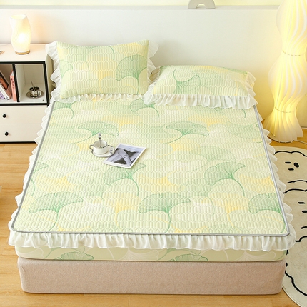 91家纺网 家纺一手货源 找家纺 （总）伊人坊 2025新款A类凉感丝乳胶床笠凉席三件套-花边款