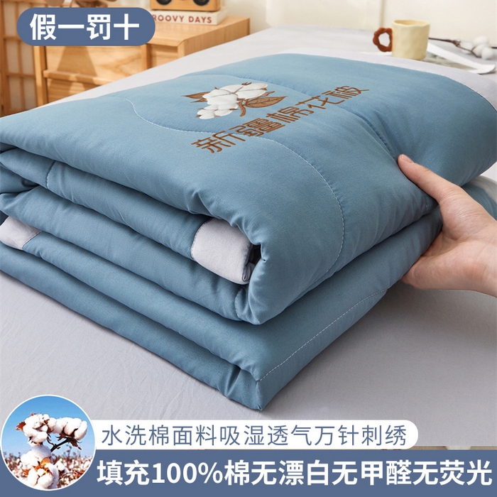 91家纺网 家纺一手货源 找家纺  2025新款A类100%新疆棉花夏凉被纯棉全棉填充毛巾绣绣花纯色双拼原棉空调被夏被 云暖-海岛蓝