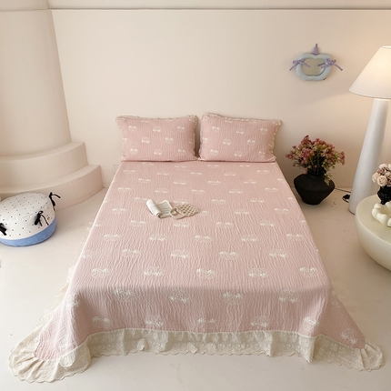 麻依 2025新款韩国清新全棉纱布床盖三件套 两颗草莓