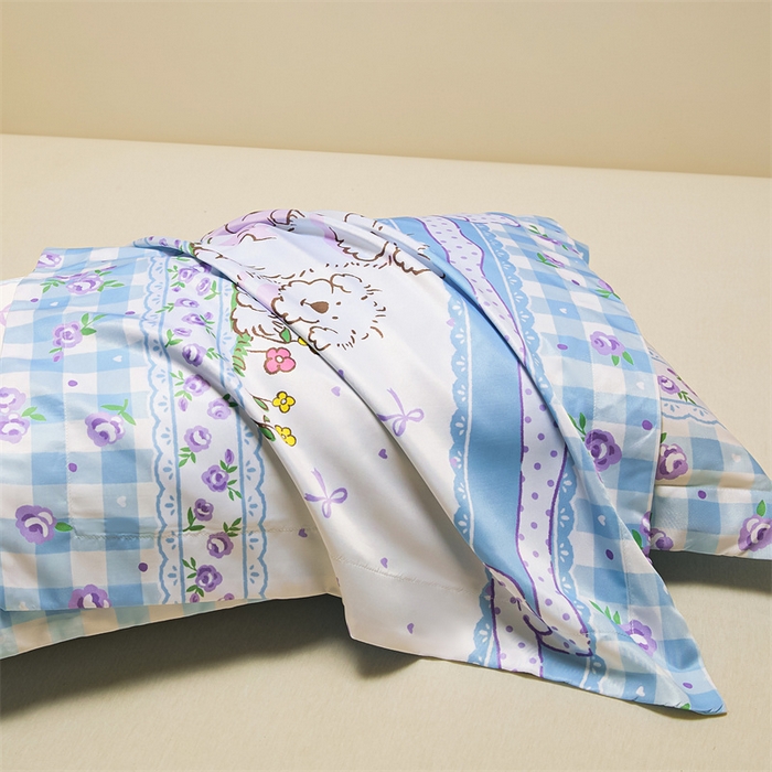 91家纺网 家纺一手货源 找家纺 笙意家纺 2025新款水洗真丝数码印花卡通枕套 小狗乐园