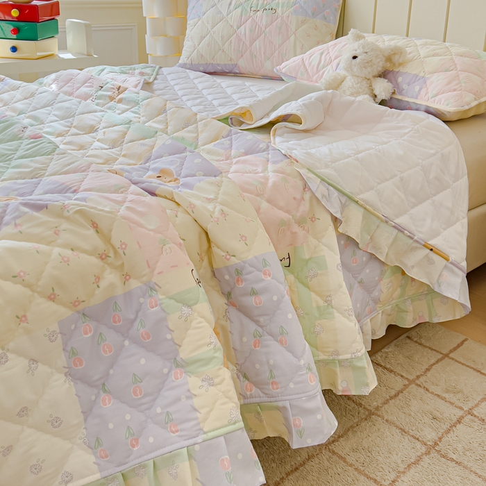 91家纺网 家纺一手货源 找家纺 U品汇 2025新品A类全棉夹棉床盖纯棉100%棉绗缝三件套炕垫褥子13372 G童话时光