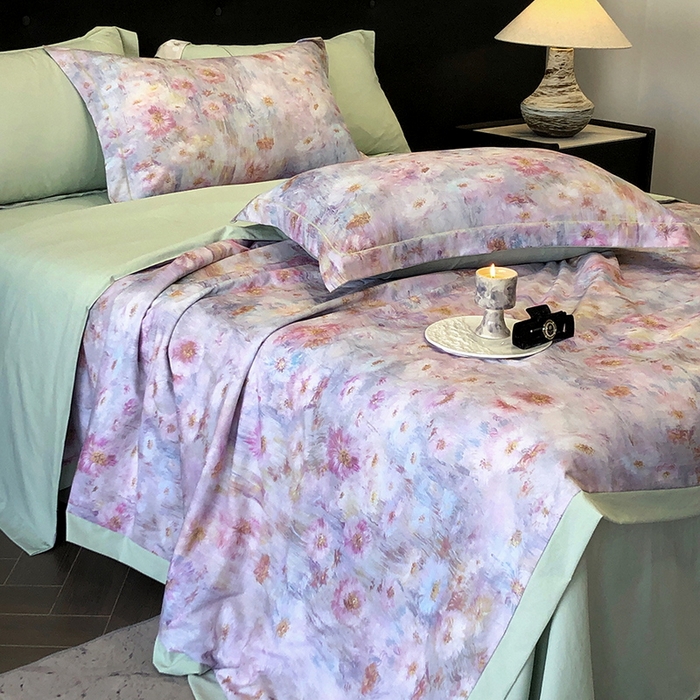 91家纺网 家纺一手货源 找家纺 立奥被业 2025新款雪纺纱夏被超柔数码印花夏被雪纺夏凉被 安娜-浅绿