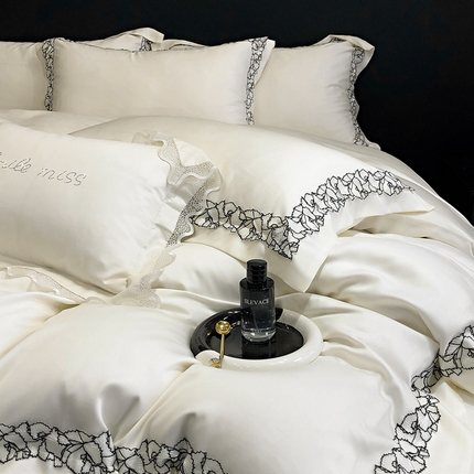 时亿家居 2025新款60支天丝绣花四件套-梦怡系列 梦怡 白
